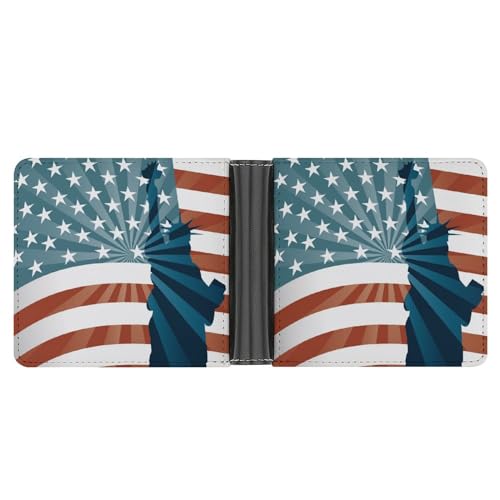 PWIKJZ Brieftasche Amerikanische Flagge Herren Bifold Geldbörsen Portable Leder Geldbörse Kartenhalter von PWIKJZ