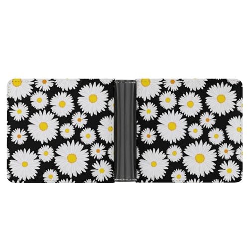 PWIKJZ Brieftasche Blumen Gänseblümchen Muster Herren Bifold Geldbörsen Portable Leder Geldbörse Kartenhalter von PWIKJZ