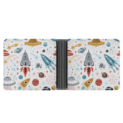 PWIKJZ Brieftasche Raketen Planeten Herren Bifold Geldbörsen Portable Leder Geldbörse Kartenhalter von PWIKJZ