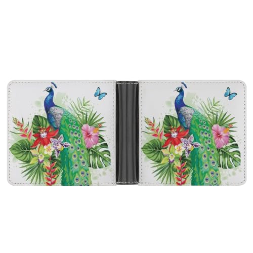 PWIKJZ Brieftasche Schmetterling Und Pfau Herren Bifold Geldbörsen Portable Leder Geldbörse Kartenhalter von PWIKJZ