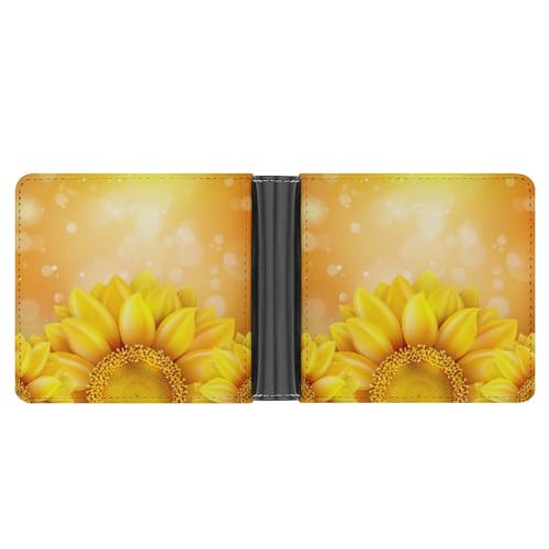 PWIKJZ Brieftasche Sonnenblumen Herren Bifold Geldbörsen Portable Leder Geldbörse Kartenhalter von PWIKJZ