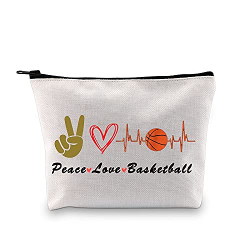 PXTIDY Basketball-Make-up-Tasche für Mädchen, Basketball, Geschenk, Frieden, Liebe, Make-up, Reißverschlusstasche für Basketballspieler, Basketball-Team-Geschenk für Basketball-Mädchen, beige, Middle von PXTIDY