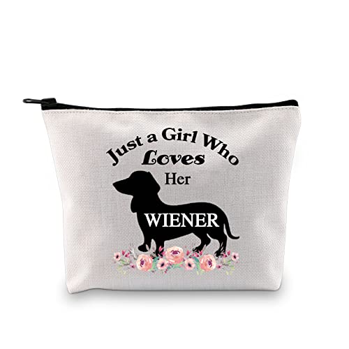 PXTIDY Dackel Wiener Lover Geschenk Just a Girl Who Loves Her Wiener Sausage Dog Mom Kosmetiktasche Wiener Owner Kulturbeutel Doxie Liebhaber Geschenk, beige von PXTIDY