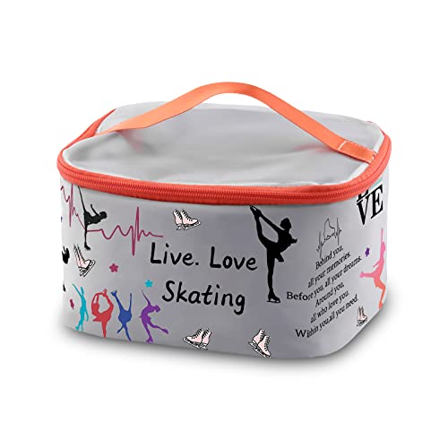 PXTIDY Eislauf-Geschenke Skating-Kosmetik-Organizer-Tasche Live Love Eiskunstlauf-Geschenke Make-up-Koffer Skaten-Liebhaber Geschenk für Frauen Skating-Team Geschenk Eislauf-Set, Grau, Middle von PXTIDY