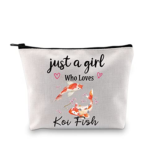 PXTIDY Koi-Fisch-Liebhaber, Geschenk "Just A Girl Who Loves Koi-Fisch", Koi-Fisch-Kosmetiktasche, Goldfisch, Haustier, Koi-Besitzer, Geschenk, beige von PXTIDY