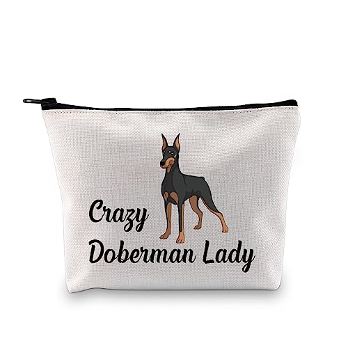 PXTIDY Lustige Dobermann-Liebhaber, Geschenk, verrückte Dobermann-Dame, Make-up-Tasche, Hunde-Thema, Reißverschluss-Tasche, Dobermann, Hund, Mutter, Geschenke, beige, Einheitsgröße, Make-up-Tasche von PXTIDY