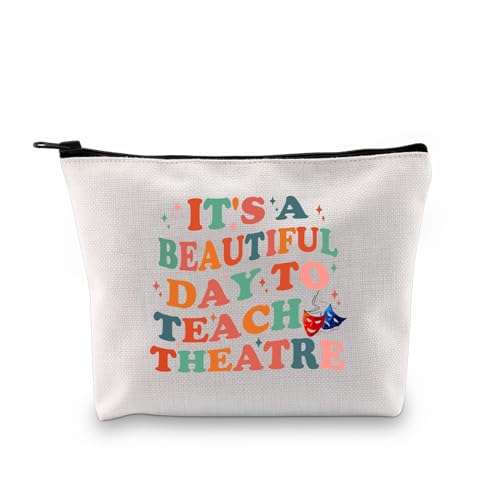 PXTIDY Make-up-Tasche für Theaterlehrer, Theater-Geschenk, "It's a Beautiful Day To Teach Theater", Geschenk für Lehrer, Beige, ONE SIDE, modisch von PXTIDY