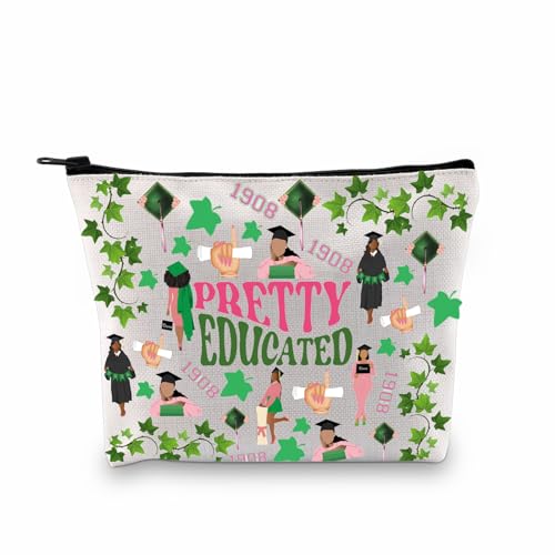PXTIDY Pretty Educated Make-up-Tasche, rosa und grün, Geschenk zum Schulabschluss, Geschenk für Mädchen, 1908, Geschenk zum Schulabschluss, Geschenk, Beige, ONE SIDE, modisch von PXTIDY