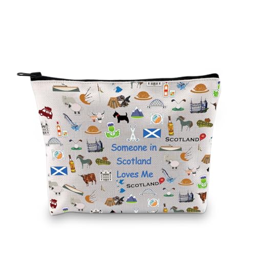PXTIDY Schottland Make-up-Tasche für Fernbeziehungen, Geschenk "Someone in Scotland Loves Me", Schottland, Souvenir, Geschenk, beige, Einheitsgröße, Kosmetiktasche von PXTIDY