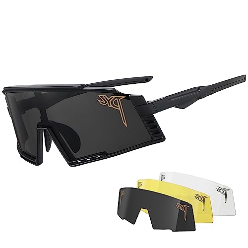 PYC JYQ Fahrradbrille, Herren Damen Sport schnelle brille, UV400 mit 3 Wechselgläser,Starker TR90 Frame, Outdoor-Sport/Radfahren/Laufen/Autofahren/Angeln/Golf（F1） von PYC JYQ