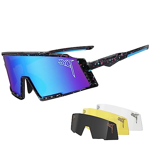 PYC JYQ Fahrradbrille, Herren Damen Sport schnelle brille, UV400 mit 3 Wechselgläser,Starker TR90 Frame, Outdoor-Sport/Radfahren/Laufen/Autofahren/Angeln/Golf（F5） von PYC JYQ