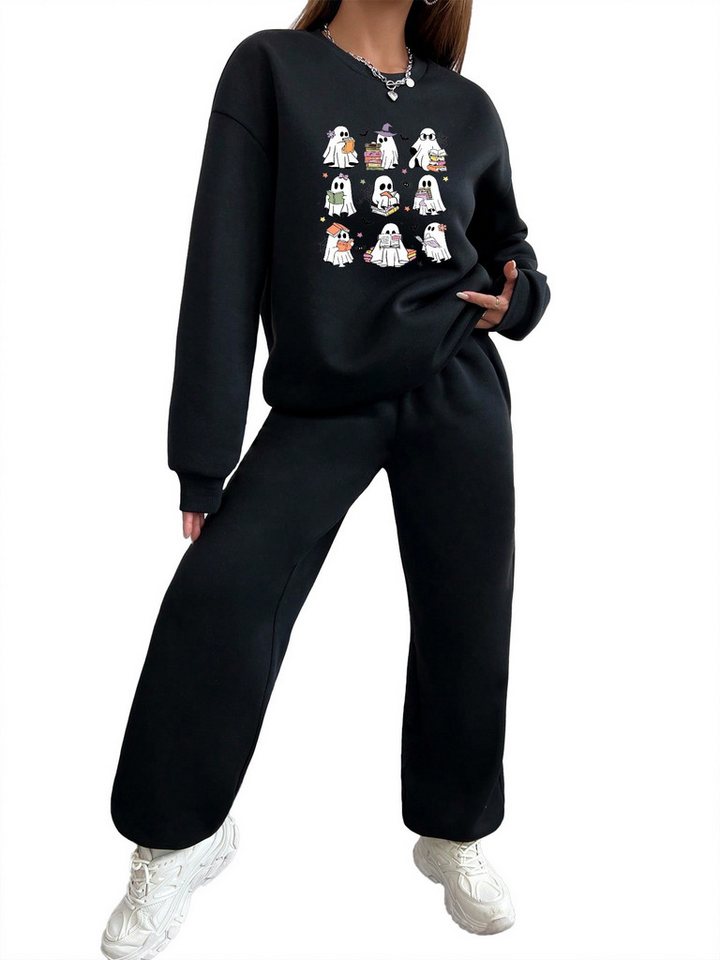 PYLIKE Jogginganzug Wintermode Fleecepullover Damen Lässiges 2-teiliges Set mit Print (SET, Sweatshirt & Jogginghose), Fleecepullover & Baggy-Hose von PYLIKE