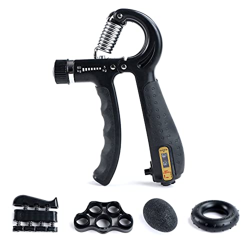 PYROMETHEUS Handtrainer Fingertrainer mit Zählfunktion - 5 in 1 Handtrainer Set - Griffkraft Trainer mit Fingertrainer, Finger Stretcher & Stressball von PYROMETHEUS
