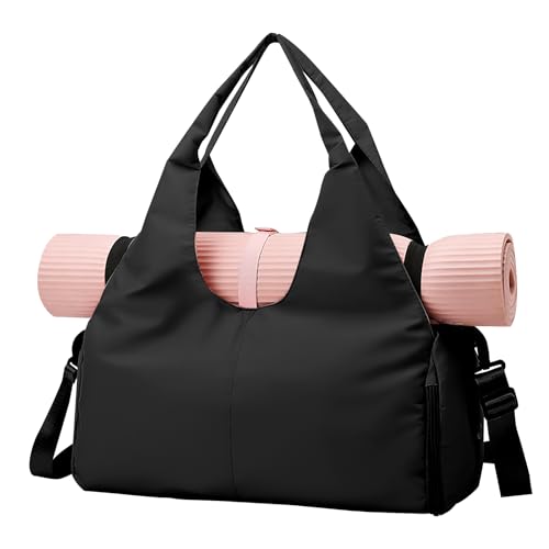 PZJFH Sporttasche Damen, Yogatasche Groß mit Schuhfach Mehrere Taschen, Wasserdicht Tragetasche für Yogamatten, Gym Tasche Damen für Sport Reise Yoga (Schwarz) von PZJFH