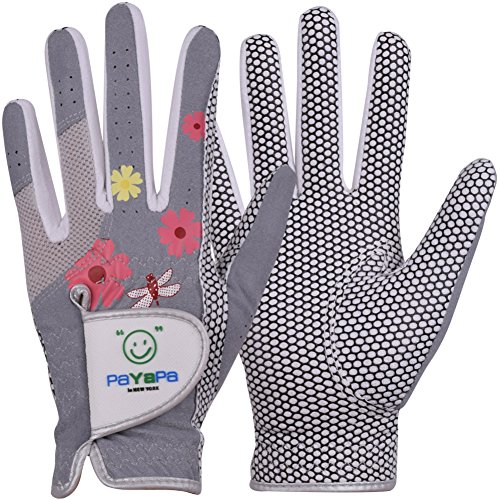 PaYaPa in NEW YORK GH Damen Golf-Handschuhe aus Leder, 1 Paar, Blumendruck, beide Hände (Grau, 21 (L) von PaYaPa in NEW YORK