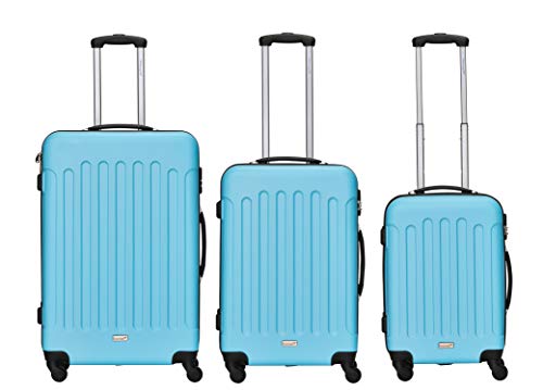 Packenger Kofferset - Travelstar - 3-teilig (M, L & XL), Blau, 4 Rollen, Koffer mit Zahlenschloss, Hartschalenkoffer (ABS) robuster Trolley Reisekoffer von Packenger