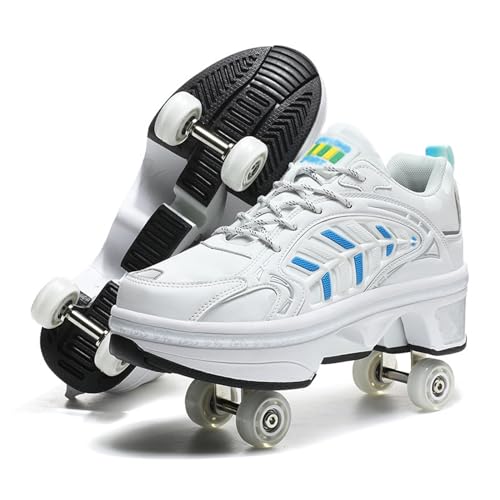 Deformation Roller Schuhe, Unisex Skate Schuhe Pop Out Rad Roller Skate Schuhe Automatische Walking Schuhe Unsichtbare Pulley Schuhe Skates,Bianco-33 von PacuM