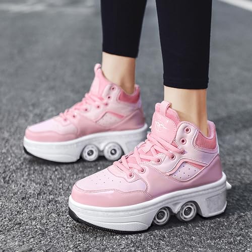 PacuM Deformation Roller Schuhe Abnehmbare Skate Schuhe, die Sich in Rollerskates Outdoor Parkour Schuhe verwandeln, mit Rollen Rollerskate Rad Schuhe,Pink-36 von PacuM