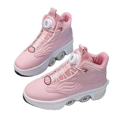 Deformation Roller Schuhe Erwachsener Kinder Automatische Walking Schuhe Unsichtbare Riemenscheibe Schuhe Schlittschuhe mit zweireihigem Deformrad,Pink-33 von PacuM