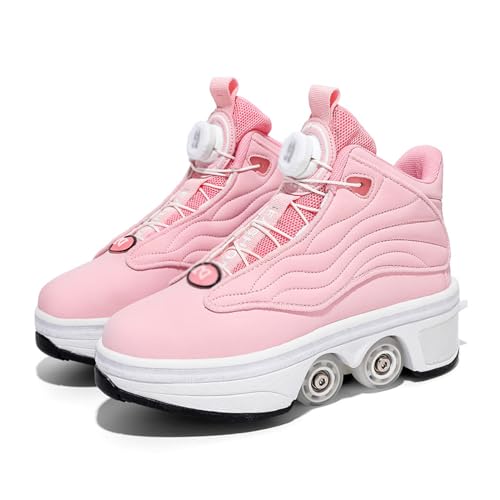 Deformation Roller Skates Schuhe mit doppelreihigem unsichtbarem Rad Automatische Walking Schuhe Kinder 2 in 1 Abnehmbare Riemenscheibe Skate,Pink-33 von PacuM