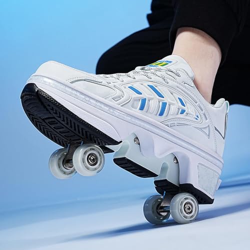 Frauen Deformation Roller Skate Schuhe, Zweireihige Wanderschuhe mit unsichtbaren Rädern,White-34 von PacuM