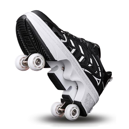 Modische Rollschuhe, Skateboarding Schuhe mit Rädern für Jungen und Mädchen, Sportschuhe für Kinder und Erwachsene, Zwei in Einem Multifunktionale Rollschuhe,Black-36 von PacuM