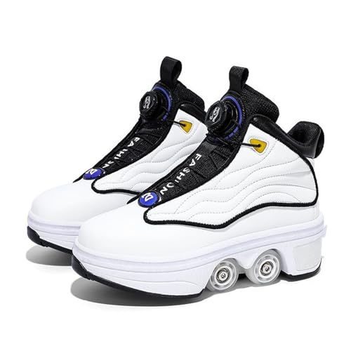 Multifunktionale Conversion Sneaker, Roller Skates Schuhe Schuhe für Erwachsene/Kinder, Ausziehbare Roller Skates mit zweireihigen Deform Rädern,White-33 von PacuM