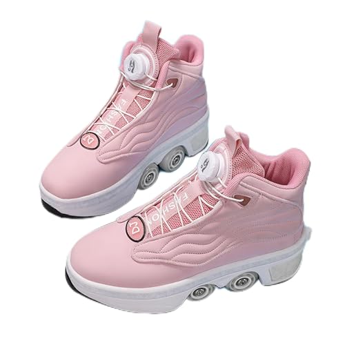 PacuM Deformation Roller Schuhe Erwachsener Kinder Automatische Walking Schuhe Unsichtbare Riemenscheibe Schuhe Schlittschuhe mit zweireihigem Deformrad,Pink-34 von PacuM