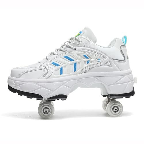 Roller Skate Schuhe, Walking Shapeshifting Schuhe, Outdoor Laufschuhe mit Rad für Erwachsene Kinder,Bianco-33 von PacuM
