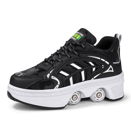 Roller Skate Schuhe Doppelreihige Roller Skates Einziehbare Deformation Schuhe Roller Skates Sneaker Outdoor Roller Skate Schuhe für Mädchen Jungen,Negro-39 von PacuM