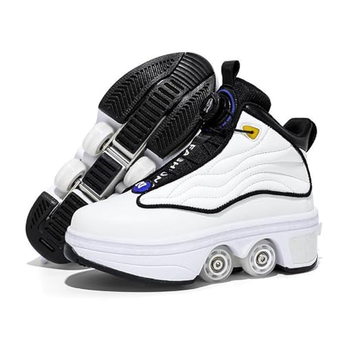 Roller Skate Schuhe mit einziehbaren Rädern-stilvolle Trainer, für Jungen, Mädchen, Kinder, perfekt für Party, Geburtstag, Weihnachten,Bianco-34 von PacuM