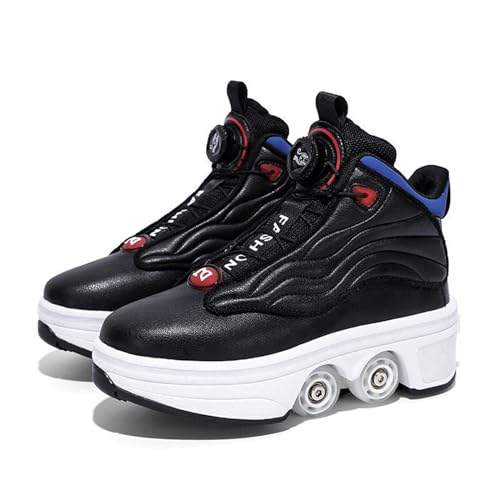 Unisex High-Top Trainer Roller Skates Schuhe mit doppelter Reihe einziehbare leichte Outdoor Sport Trainer Turnschuhe,Black-34 von PacuM