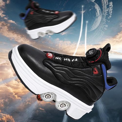 Unisex High-Top Trainer Roller Skates Schuhe mit doppelter Reihe einziehbare leichte Outdoor Sport Trainer Turnschuhe,Nero-33 von PacuM