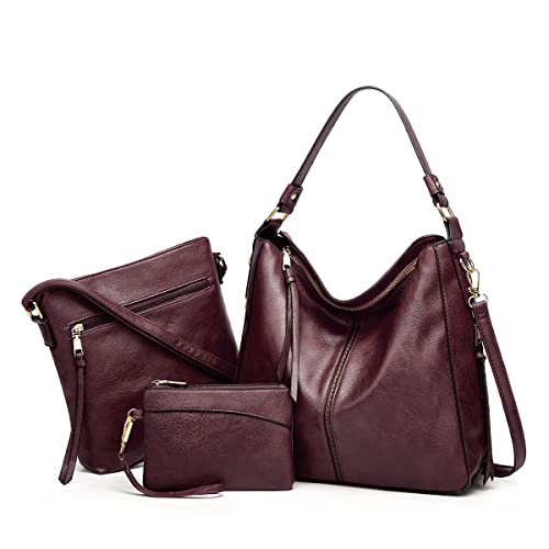 Pahajim Handtaschen und Geldbörsen Set Handtaschen für Frauen PU-Leder-Umhängetasche Große Hobo-Tasche Damentaschen Geschenke für Mädchen Einkaufstaschen (Fuchsie) von Pahajim