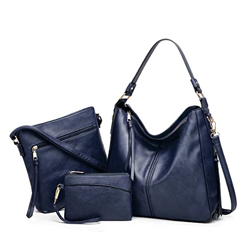 Pahajim Handtaschen- und Geldbörsen-Set Handtaschen für Frauen PU-Leder-Umhängetasche Große Hobo-Tasche Damentaschen Geschenke für Mädchen Einkaufstaschen (Navy blau) von Pahajim