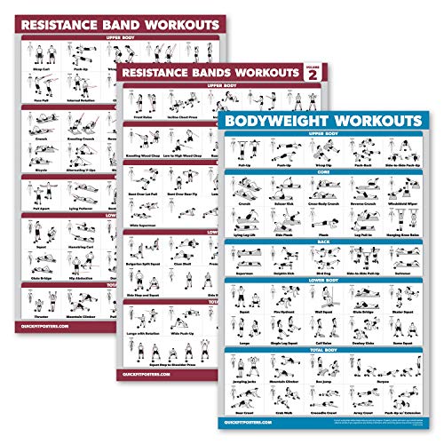 3er-Pack: Widerstandsbänder Workouts Volume 1 & 2 + Bodyweight Übungen Poster Set – 3 Trainingstabellen (laminiert, 45,7 x 61 cm) von Palace Learning