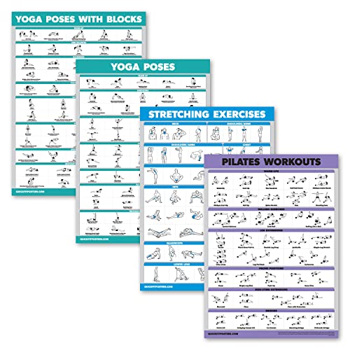 4 Stück – Yoga-Block-Posen + Pilates-Übung + Yoga-Posen + Dehnungs-Poster – Set mit vier Fitness-Diagrammen (18 x 24, laminiert) von Palace Learning