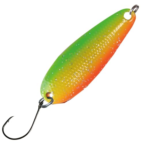 Paladin Spoonblinker zum Forellenfischen 3,6g Trout Spoons Style Apollo, Farbe:orange-gelb-Glitter/Oliv-orange-Glitter von Paladin
