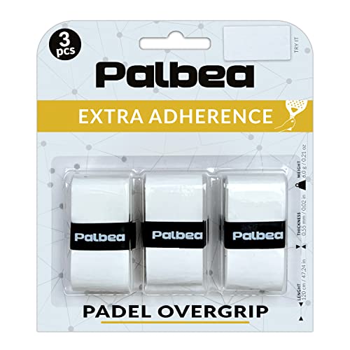 Palbea Padel Griffband - 3er-Pack - Extra Klebrig - Weiß - Hohe Schweißabsorption - Rutschfestes Padel Tennis Overgrip - Weiche Oberfläche - Speziell für Padel-Schläger entwickelt. von Palbea