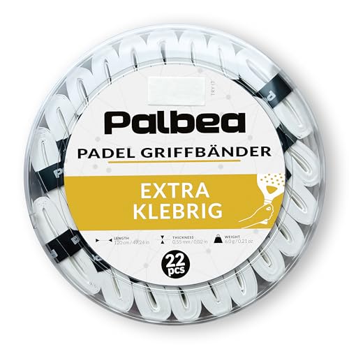Palbea Padel Griffband - 22er-Pack - Extra Klebrig - Weiß - Hohe Schweißabsorption - Rutschfestes Padel Tennis Overgrip - Weiche Oberfläche - Speziell für Padel-Schläger entwickelt. von Palbea