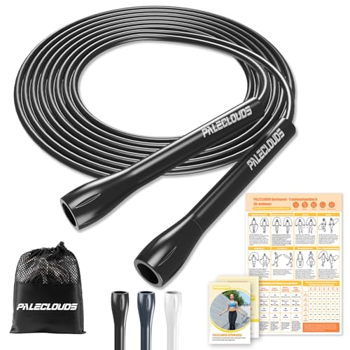 Springseil Verstellbares für Speed Skipping, PVC Springseil Erwachsene Fitness für Damen, Herren und Kinder, 3M Leichtes Springseil Mit Trainingsposter und ABS Rutschfester Griff von Paleclouds