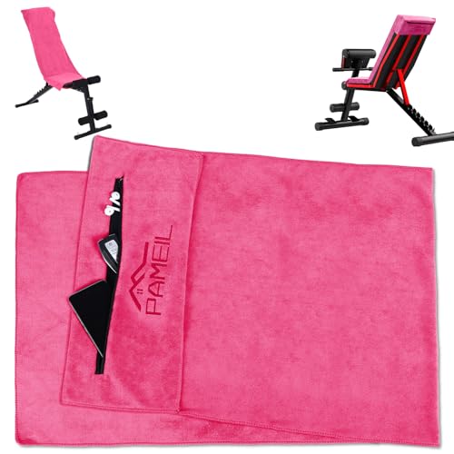 Pameil Fitness Handtuch | 120x50cm Sporthandtuch Fitnessstudio | Saugstark und Weich Gym Handtuch mit Reißverschlusstasche für Training (Rosa) von Pameil