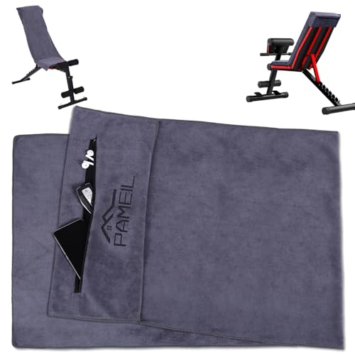 Pameil Fitness Handtuch | 120x50cm Sporthandtuch Fitnessstudio | Saugstark und Weich Gym Handtuch mit Reißverschlusstasche für Training (Dunkelgrau) von Pameil
