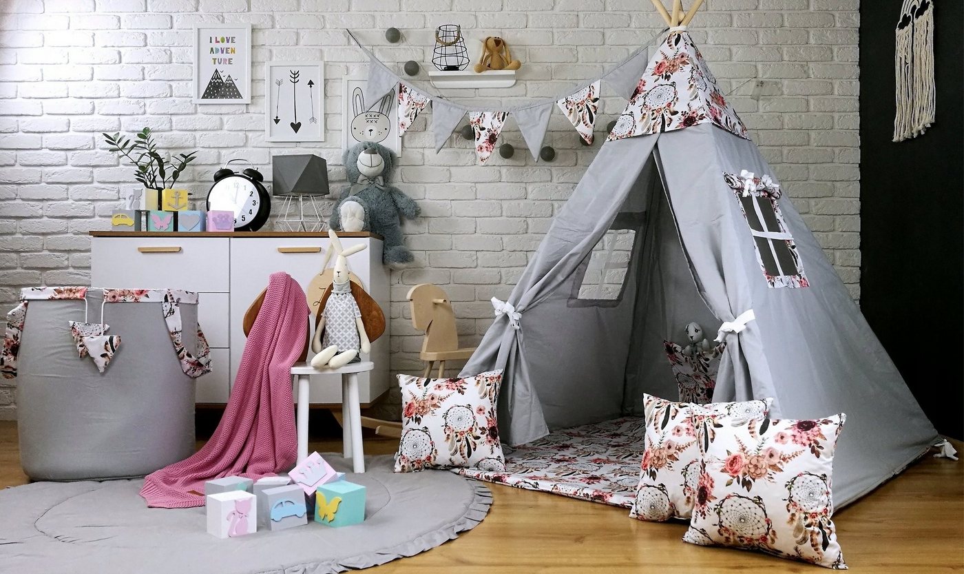 Pamek Tipi-Zelt Kinder Spielzelt Teepee Zelt Tipizelt für Kinder Traumfänger, Personen: 2 (7 tlg) von Pamek