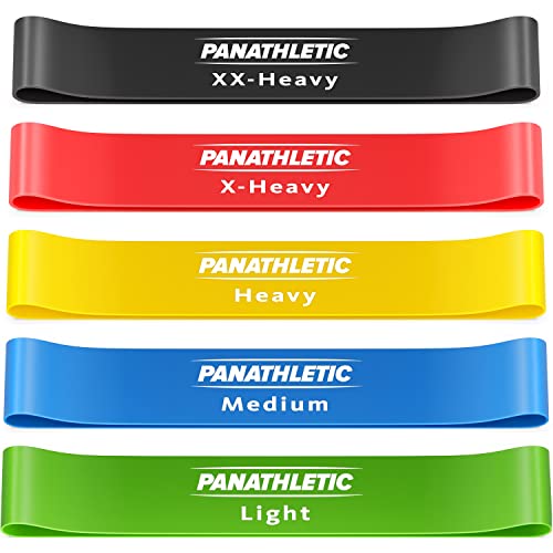 Panathletic Fitnessbänder, 5er Set – 5 Verschiedene Stärken, Übungsanleitung, eBook auf Deutsch, Tragebeutel – 5X Fitnessband, Gymnastikband, Widerstandsband von Panathletic