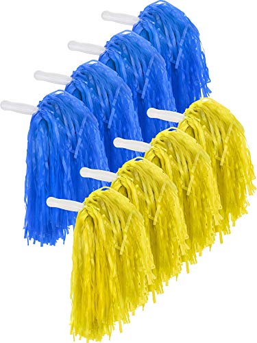 Pangda 12 Stück Cheerleading-Pompoms für Sport und Tanz, aus Kunststoff für Sportteam, Geist (blau und gelb) von Pangda