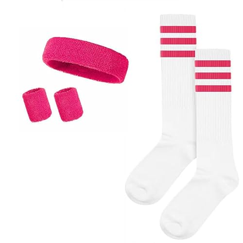 Pangogogo 5Stk Sportliches Schweißband Handgelenk Socken|2 Schweißband,1 Stirnband &1 Paar Socken | rutschfest, Geruchshemmend Schweißbänder für Fitness Yoga Volleyball (Pink) von Pangogogo