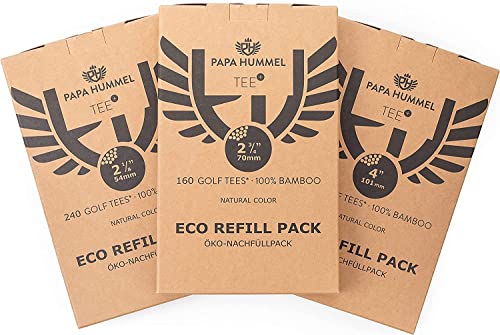 Papa Hummel – Premium Golf Tees Holz Nachfüllpack, 54mm - 240 Stück | 70mm - 160 Stück | 101mm - 100 Stück, Für Einen Idealen Abschlag, Bruchfest & Ökologisch Durch Flexiblen Bambus (54mm) von Papa Hummel