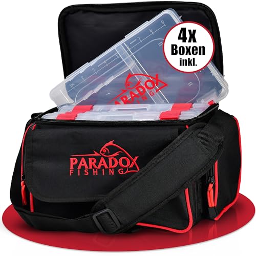 Paradox Fishing Angeltasche mit Boxen I inkl. 4 Boxen I Angelrucksack Angelkoffer - viel Platz für Köder und Angelzubehör von Paradox Fishing