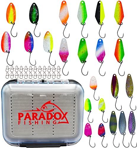 Paradox Fishing Forellen Spoon Box Set 23 Spoons mit Box und Snaps 1,5g/2g/2,5g/3,5g Forellenköder Forellen Spoons - Spoons Forelle (Spoon Box + 23 Spoons) von Paradox Fishing